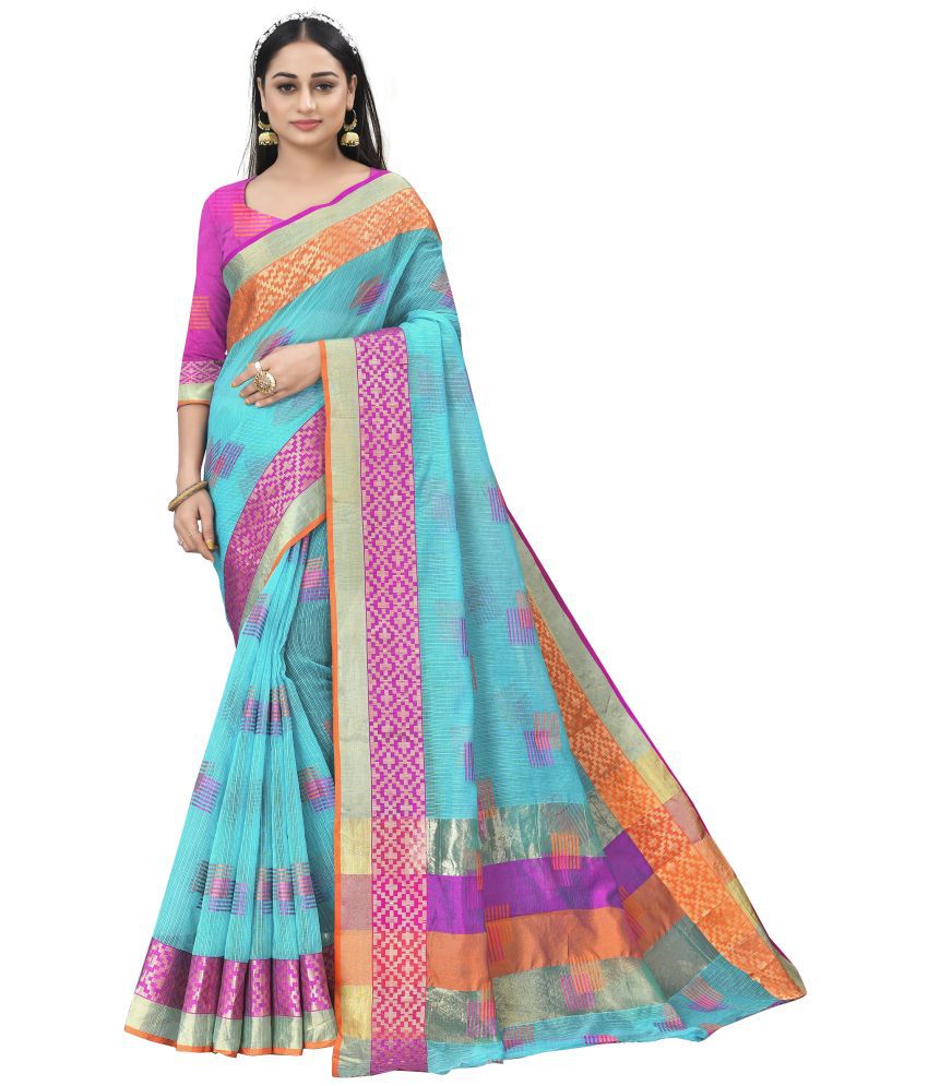     			Sidhidata Cotton Woven Saree With Blouse Piece - Turquoise ( Pack of 1 )