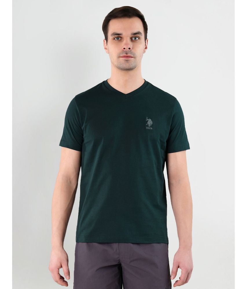     			U.S. Polo Assn. Cotton Regular Fit Solid Half Sleeves Men's T-Shirt - Dark Green ( Pack of 1 )