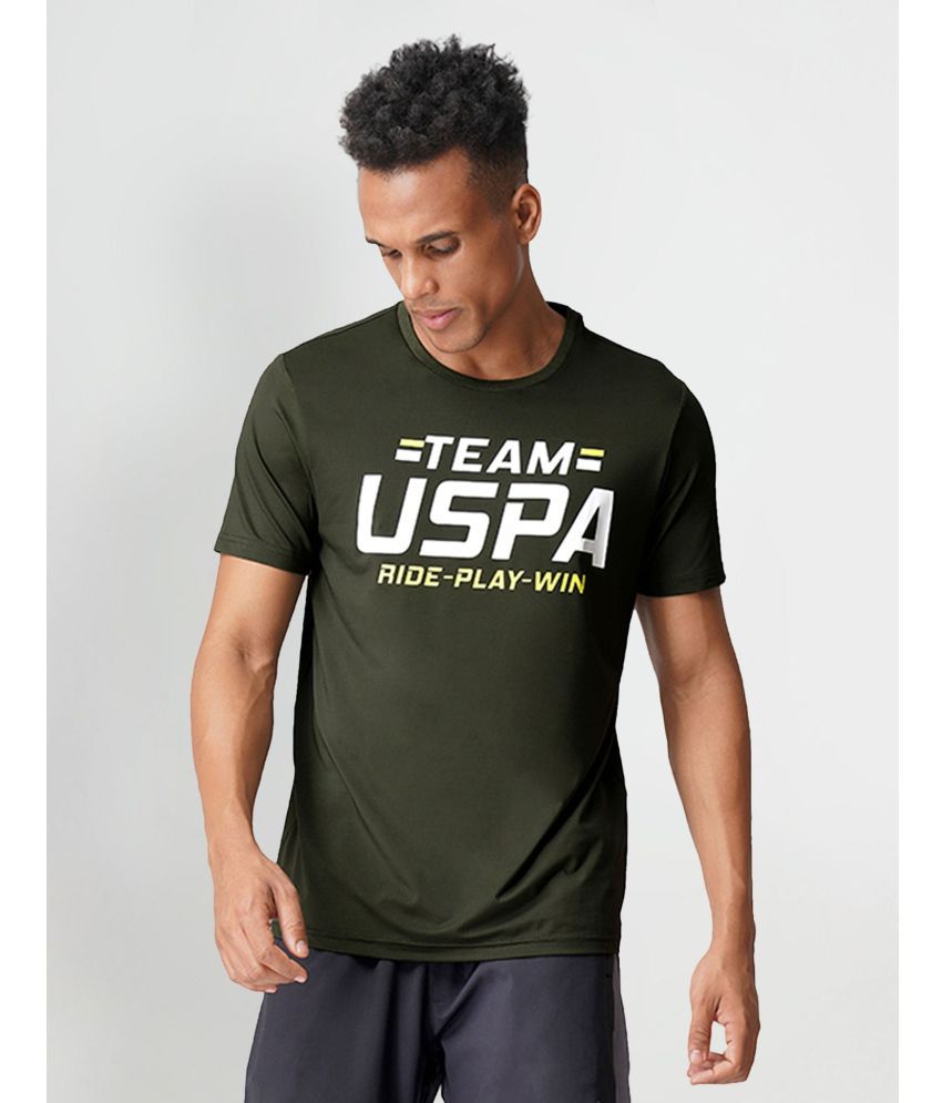     			U.S. Polo Assn. Polyester Regular Fit Printed Half Sleeves Men's T-Shirt - Olive Green ( Pack of 1 )