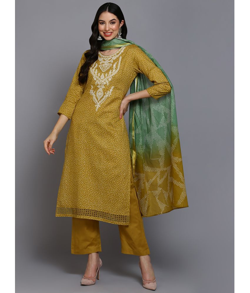     			Vaamsi Cotton Embroidered Kurti With Pants Women's Stitched Salwar Suit - Mustard ( Pack of 1 )