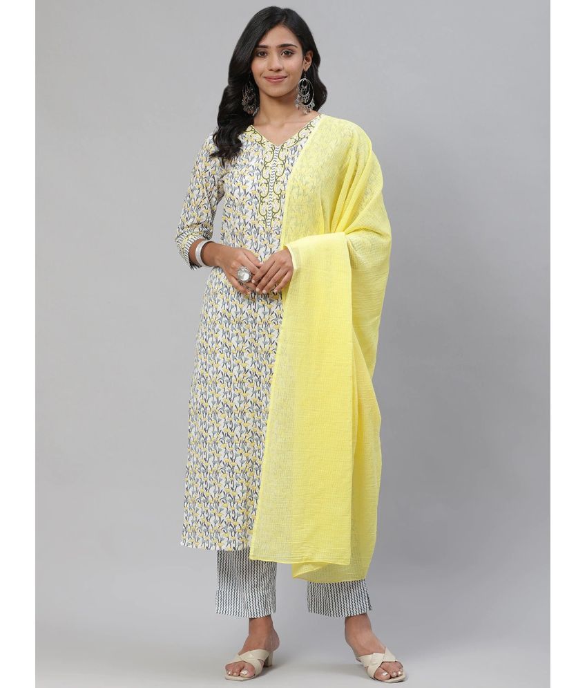     			Vaamsi Cotton Printed Kurti With Pants Women's Stitched Salwar Suit - White ( Pack of 1 )