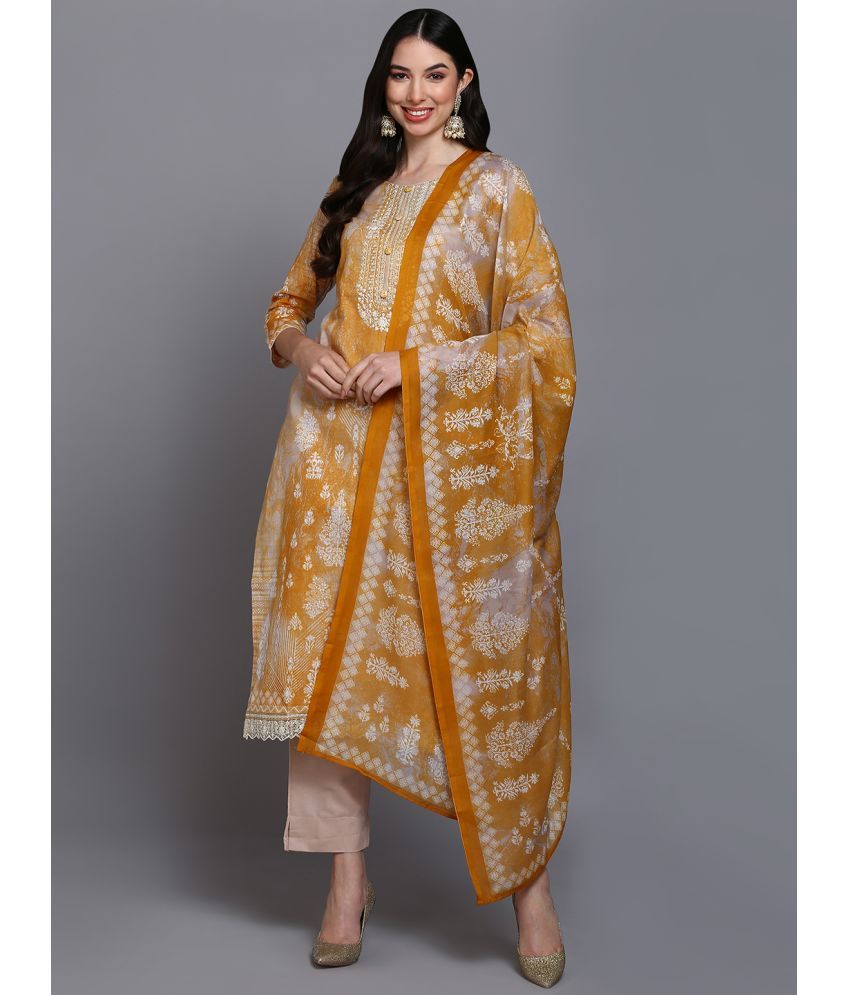     			Vaamsi Cotton Printed Kurti With Pants Women's Stitched Salwar Suit - Yellow ( Pack of 1 )