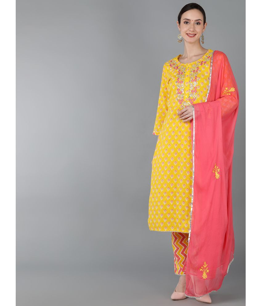     			Vaamsi Cotton Printed Kurti With Pants Women's Stitched Salwar Suit - Yellow ( Pack of 1 )