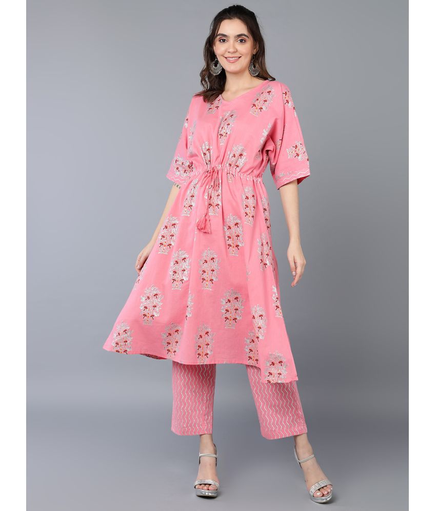     			Vaamsi Cotton Printed Kurti With Pants Women's Stitched Salwar Suit - Pink ( Pack of 1 )