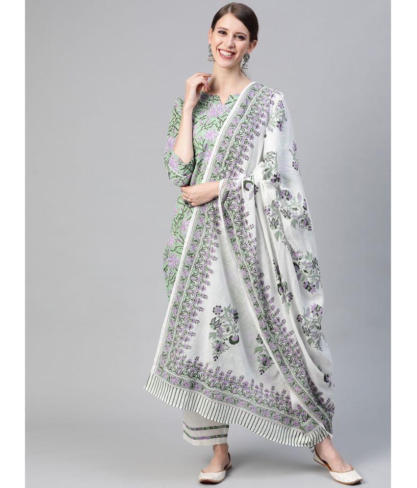     			Vaamsi Cotton Printed Kurti With Pants Women's Stitched Salwar Suit - Green ( Pack of 1 )