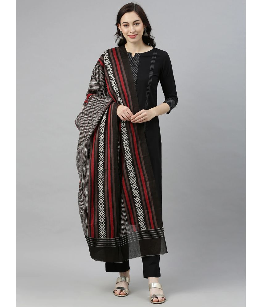     			Vaamsi Cotton Solid Kurti With Pants Women's Stitched Salwar Suit - Black ( Pack of 1 )