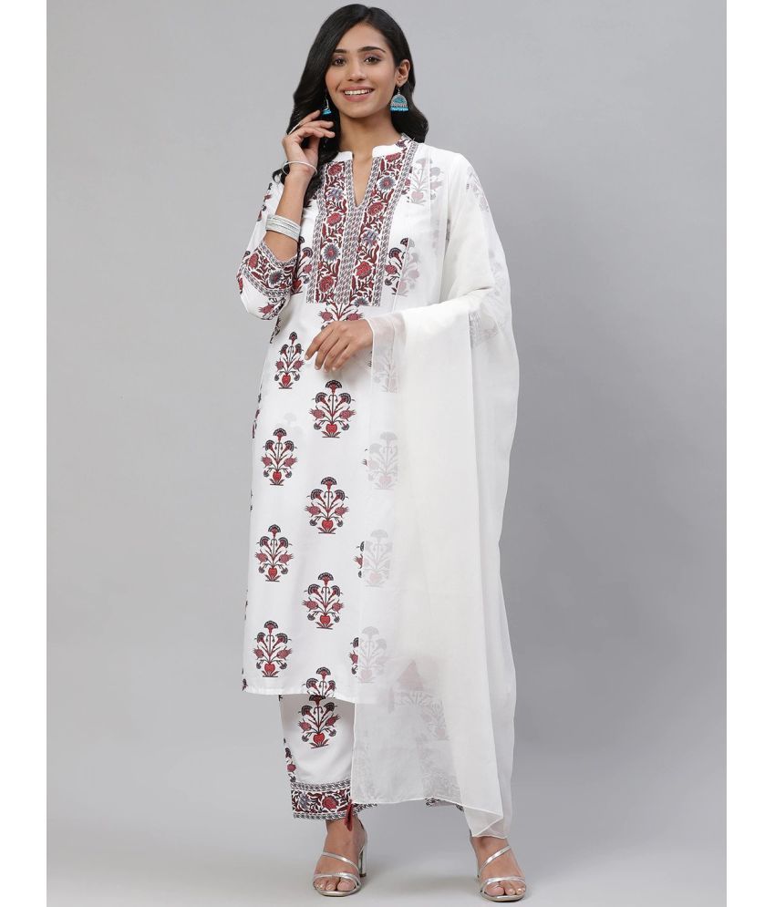     			Vaamsi Polyester Printed Kurti With Pants Women's Stitched Salwar Suit - White ( Pack of 1 )