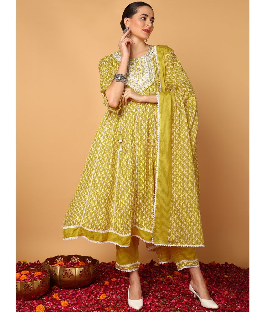     			Vaamsi Viscose Self Design Kurti With Pants Women's Stitched Salwar Suit - Yellow ( Pack of 1 )