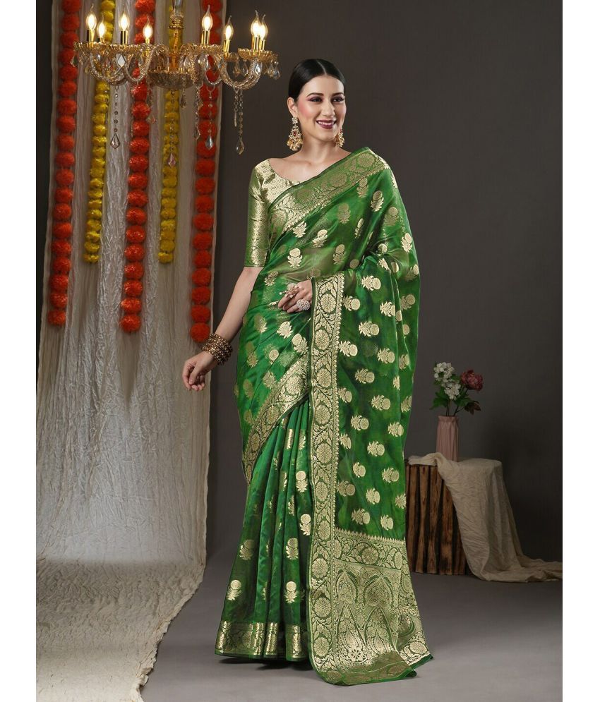     			kedar fab Banarasi Silk Woven Saree With Blouse Piece - Green ( Pack of 1 )