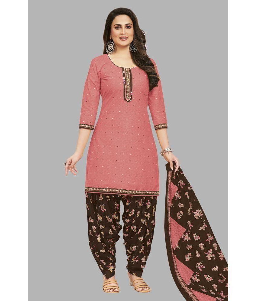     			shree jeenmata collection Cotton Printed Kurti With Patiala Women's Stitched Salwar Suit - Peach ( Pack of 1 )