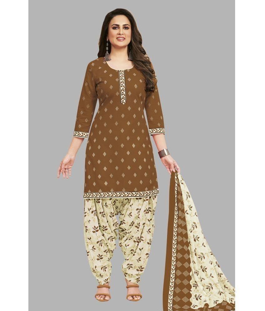     			shree jeenmata collection Unstitched Cotton Printed Dress Material - Brown ( Pack of 1 )