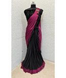 A TO Z CART Lycra Embellished Saree With Blouse Piece - Wine ( Pack of 1 )