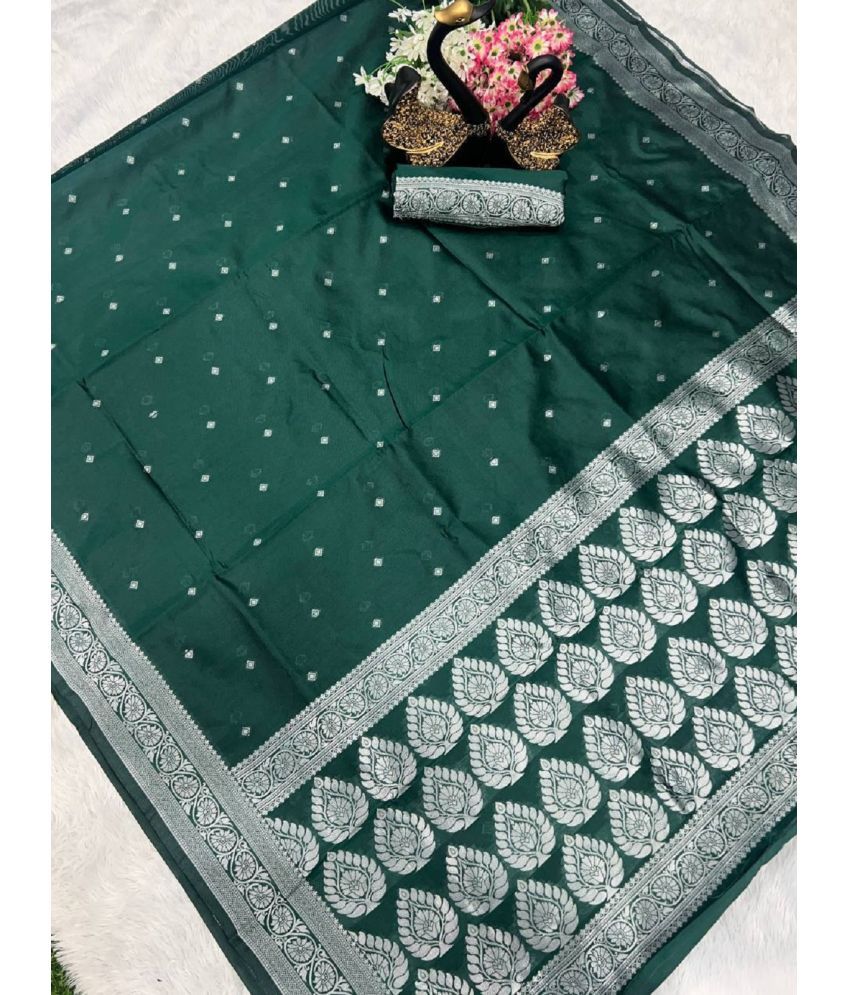     			A TO Z CART Banarasi Silk Embellished Saree With Blouse Piece - Green ( Pack of 1 )