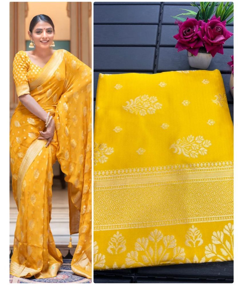     			A TO Z CART Banarasi Silk Embellished Saree With Blouse Piece - Yellow ( Pack of 1 )