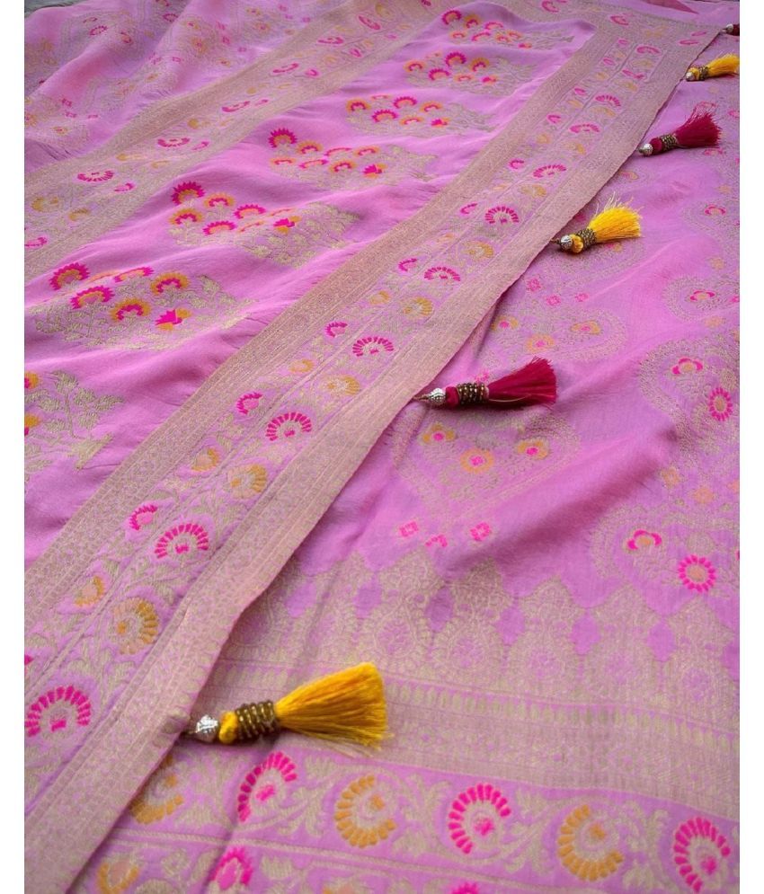     			A TO Z CART Banarasi Silk Embellished Saree With Blouse Piece - Pink ( Pack of 1 )