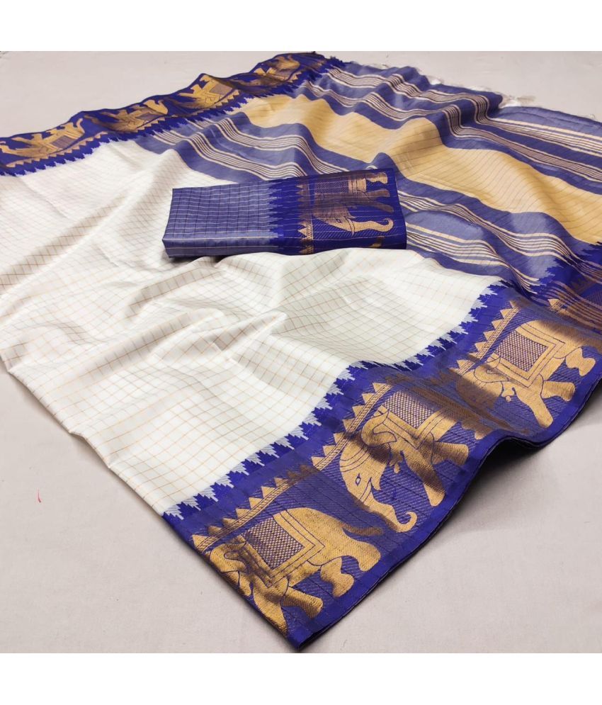     			A TO Z CART Banarasi Silk Embellished Saree With Blouse Piece - White ( Pack of 1 )