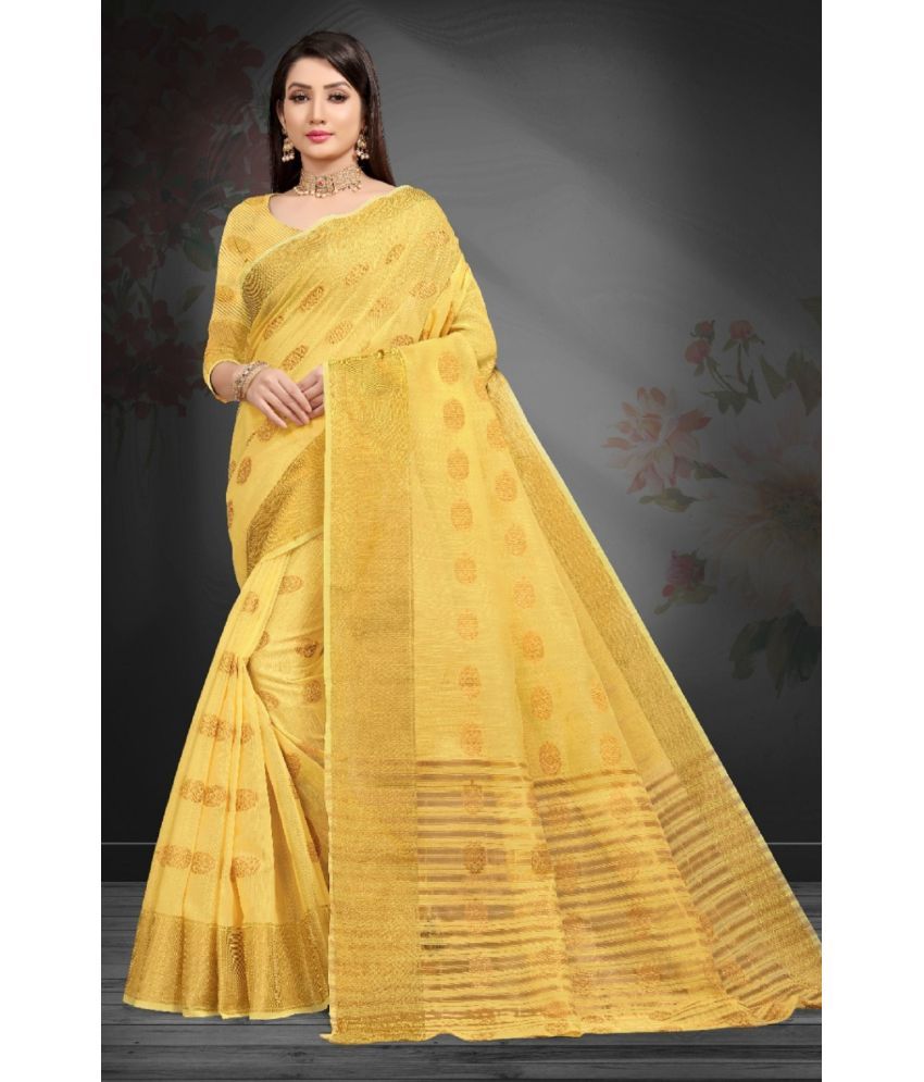     			A TO Z CART Banarasi Silk Embellished Saree With Blouse Piece - Yellow ( Pack of 1 )