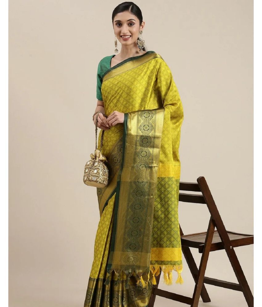     			A TO Z CART Cotton Silk Embellished Saree With Blouse Piece - Mustard ( Pack of 1 )