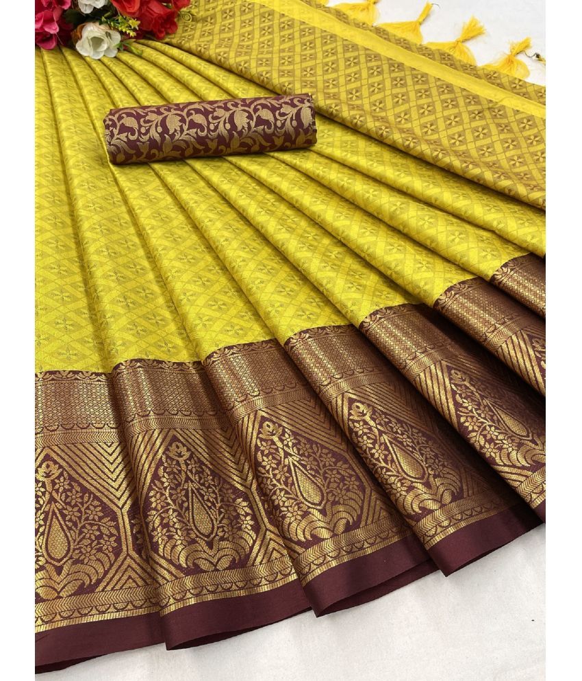     			A TO Z CART Cotton Silk Embellished Saree With Blouse Piece - Brown ( Pack of 1 )