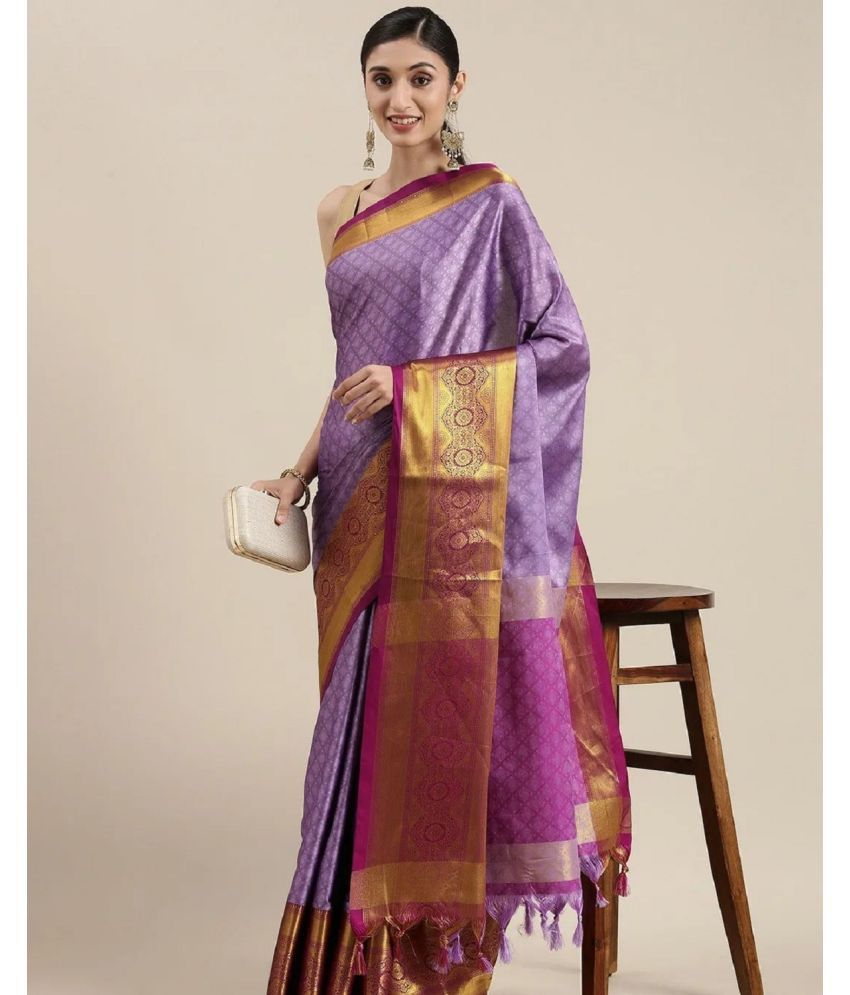     			A TO Z CART Cotton Silk Embellished Saree With Blouse Piece - Lavender ( Pack of 1 )