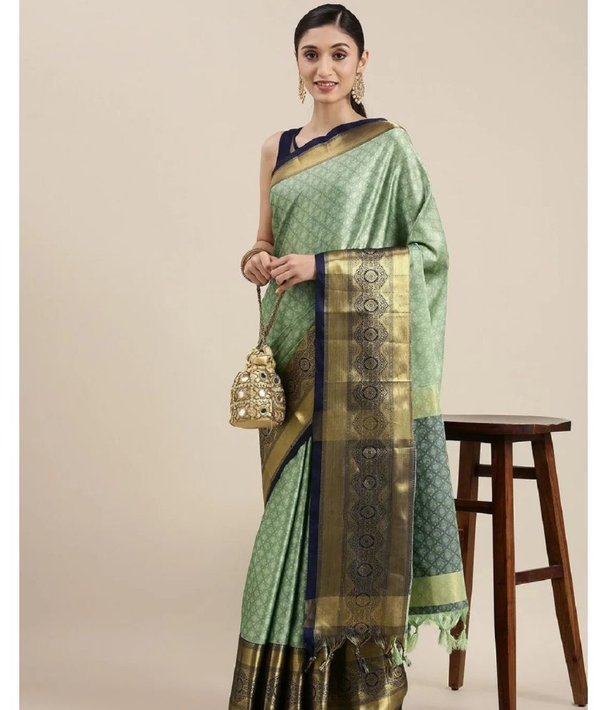     			A TO Z CART Cotton Silk Embellished Saree With Blouse Piece - LightGreen ( Pack of 1 )
