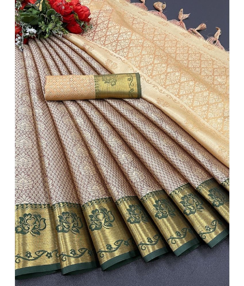     			A TO Z CART Kanjivaram Silk Embellished Saree With Blouse Piece - Brown ( Pack of 1 )