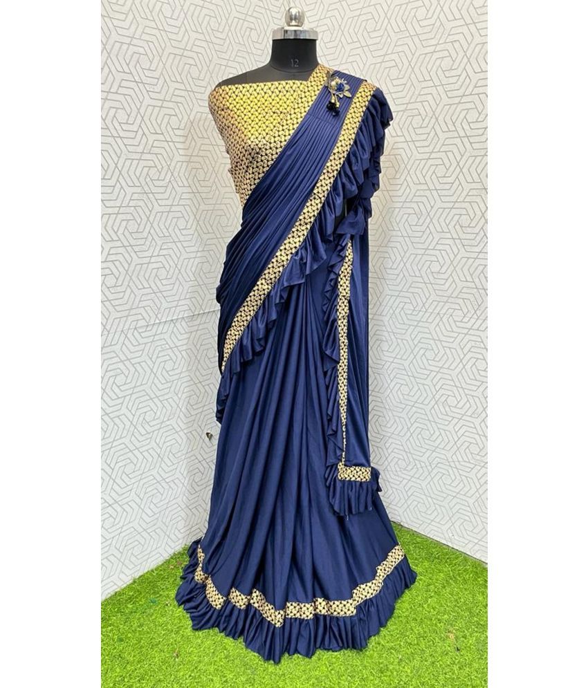     			A TO Z CART Lycra Embellished Saree With Blouse Piece - Navy Blue ( Pack of 1 )