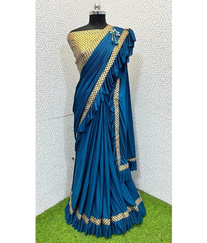     			A TO Z CART Lycra Embellished Saree With Blouse Piece - SkyBlue ( Pack of 1 )