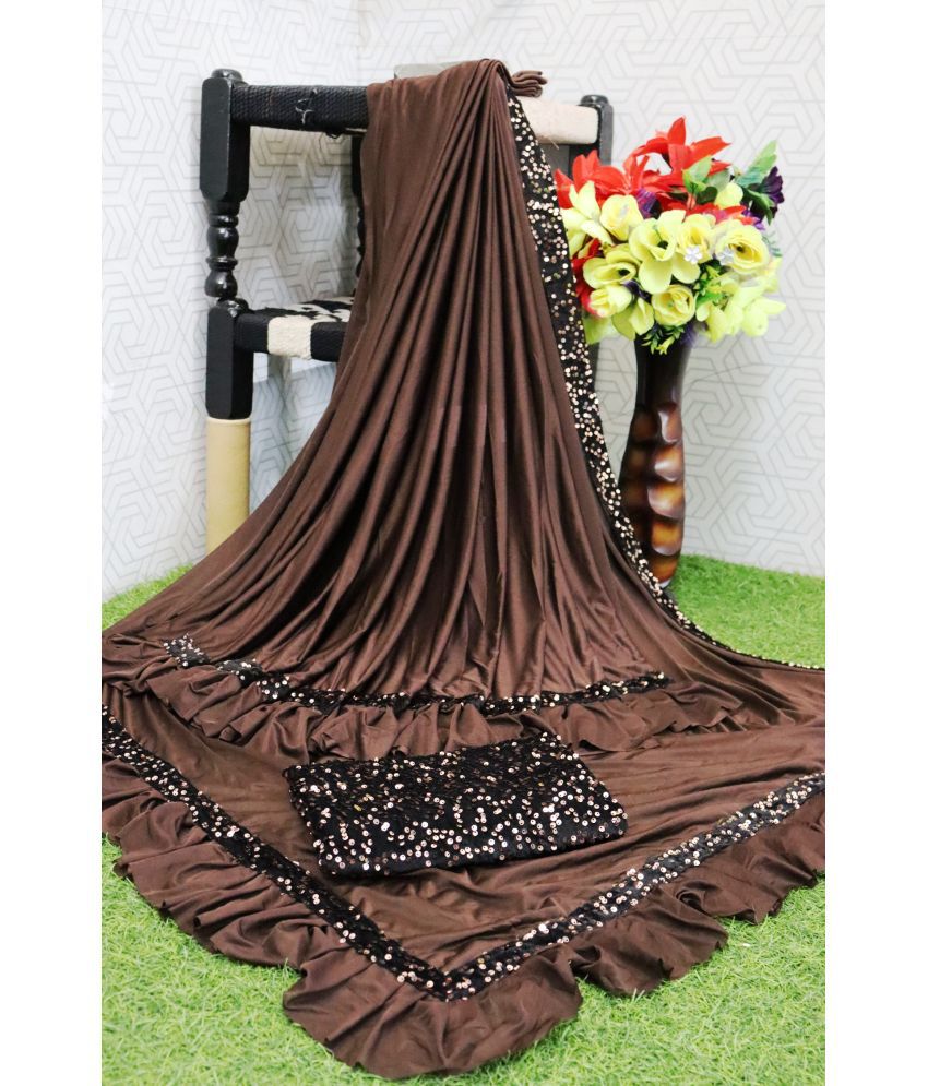     			A TO Z CART Lycra Embellished Saree With Blouse Piece - Coffee ( Pack of 1 )