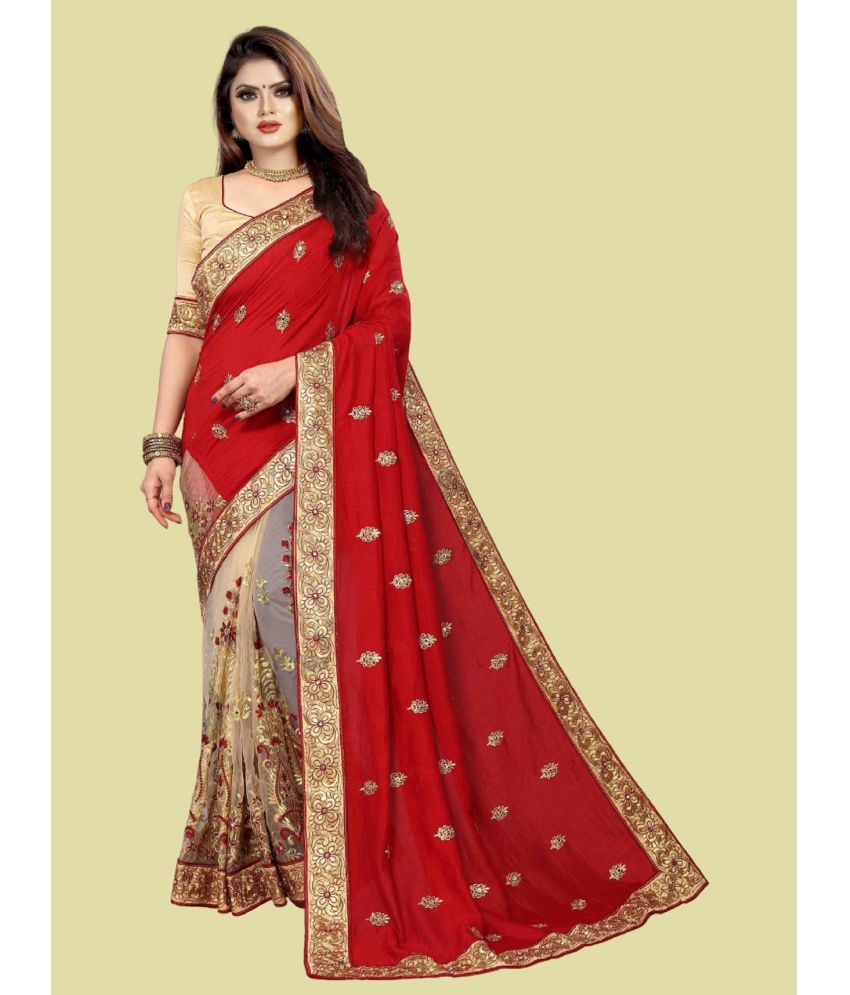     			A TO Z CART Silk Embellished Saree With Blouse Piece - Red ( Pack of 1 )
