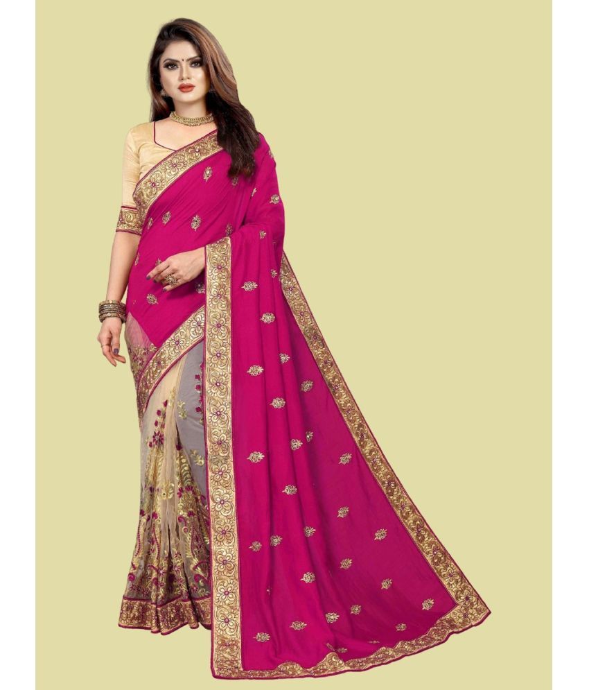     			A TO Z CART Silk Embellished Saree With Blouse Piece - Pink ( Pack of 1 )