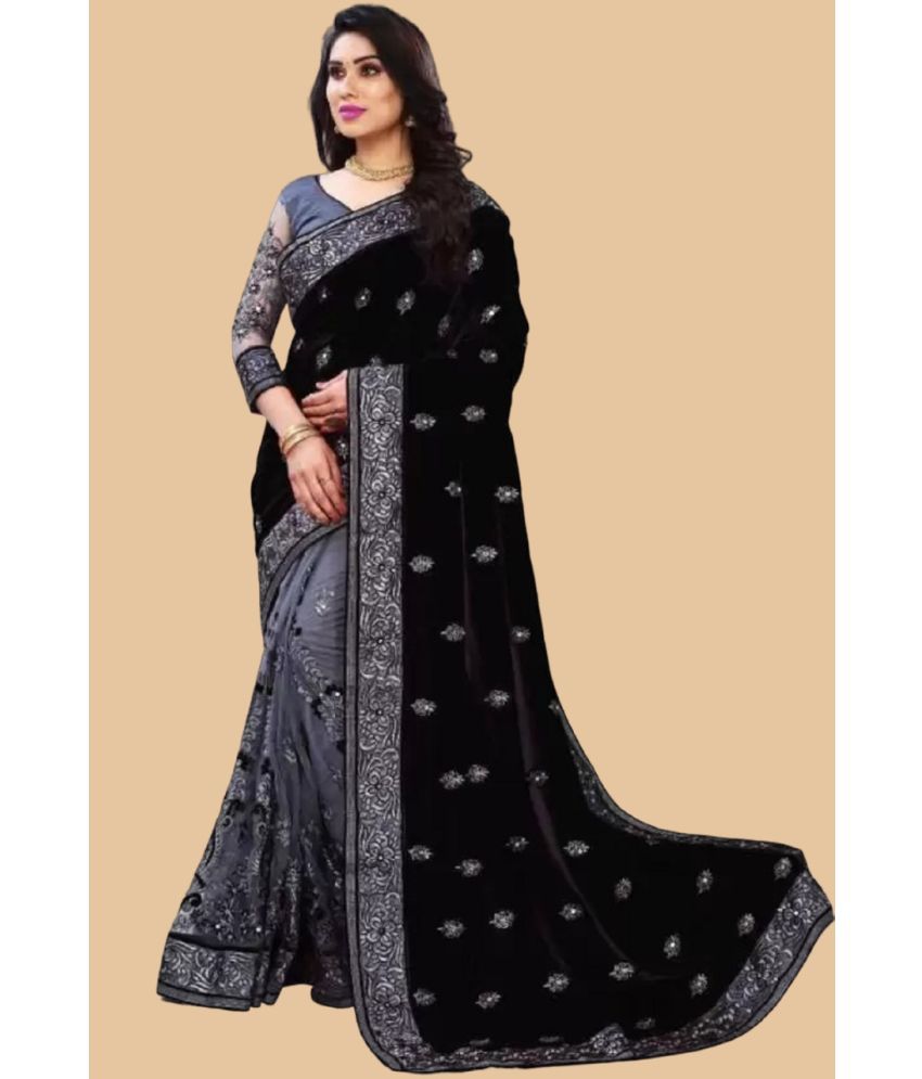     			A TO Z CART Silk Embellished Saree With Blouse Piece - Black ( Pack of 1 )