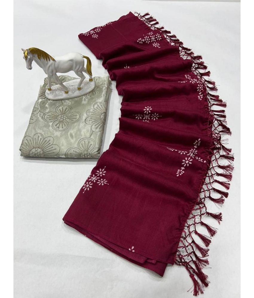     			A TO Z CART Silk Embellished Saree With Blouse Piece - Wine ( Pack of 1 )