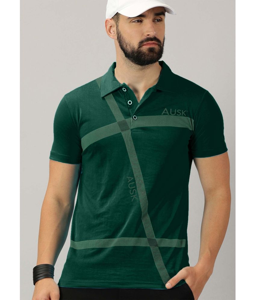     			AUSK Cotton Blend Regular Fit Printed Half Sleeves Men's Polo T Shirt - Melange Green ( Pack of 1 )
