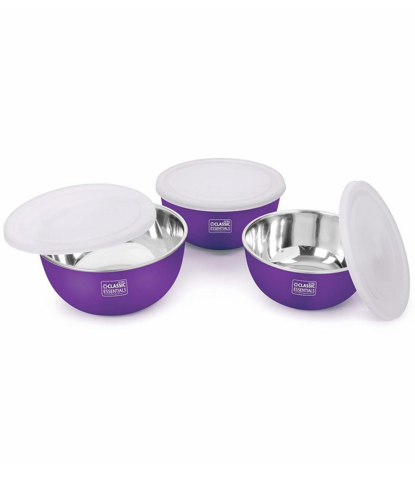     			Classic Essentials Microwave Safe Bowls Steel Purple Food Container ( Set of 3 )