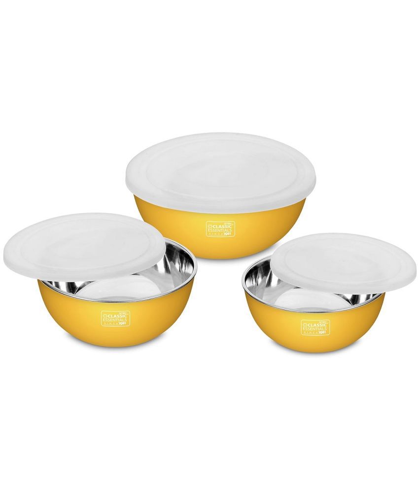     			Classic Essentials Microwave Safe Bowls Steel Golden Yellow Food Container ( Set of 3 )
