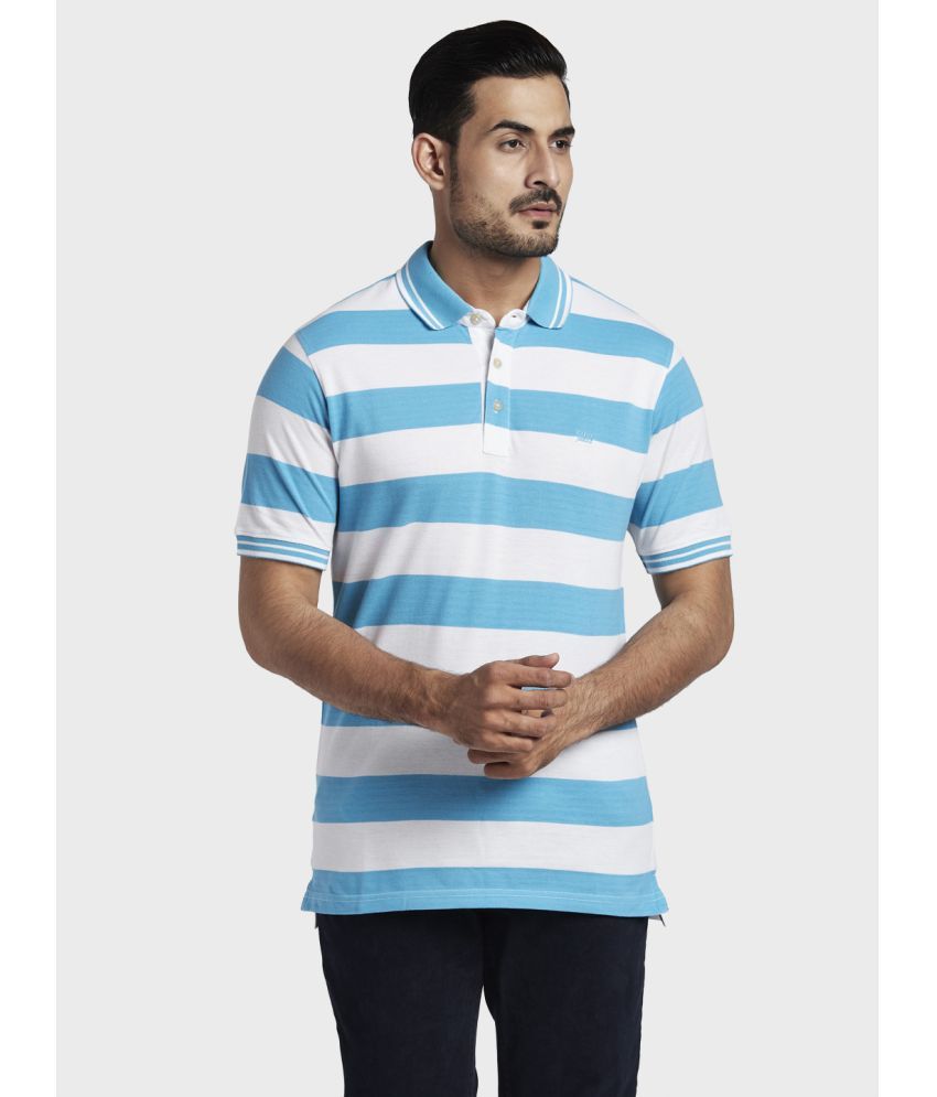     			Colorplus Cotton Blend Regular Fit Striped Half Sleeves Men's Polo T Shirt - Blue ( Pack of 1 )