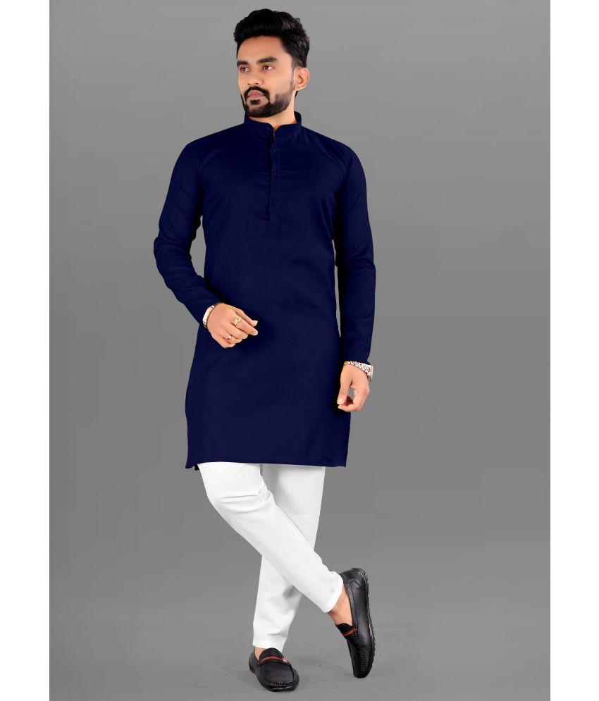     			FRELURO Navy Cotton Blend Men's Regular Kurta ( Pack of 1 )