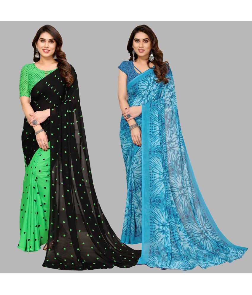     			Kashvi Sarees Georgette Printed Saree With Blouse Piece - Multicolor ( Pack of 2 )