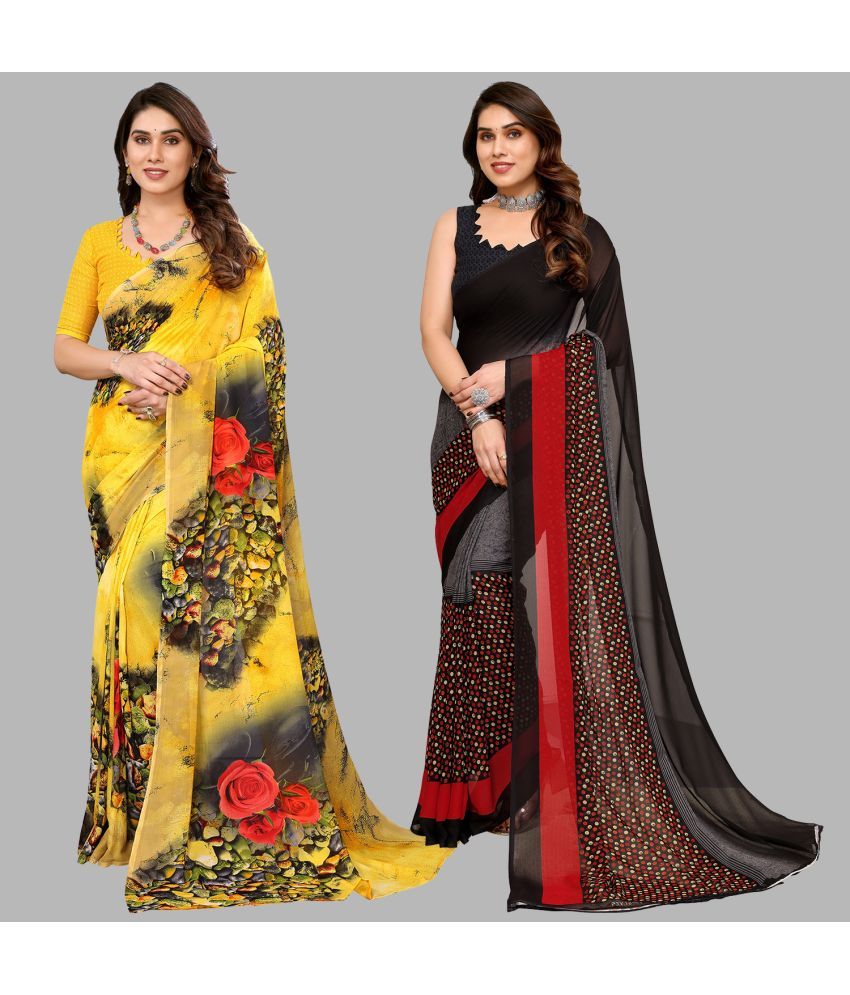     			Kashvi Sarees Georgette Printed Saree With Blouse Piece - Multicolor ( Pack of 2 )