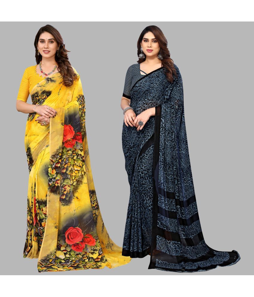     			Kashvi Sarees Georgette Printed Saree With Blouse Piece - Multicolor ( Pack of 2 )