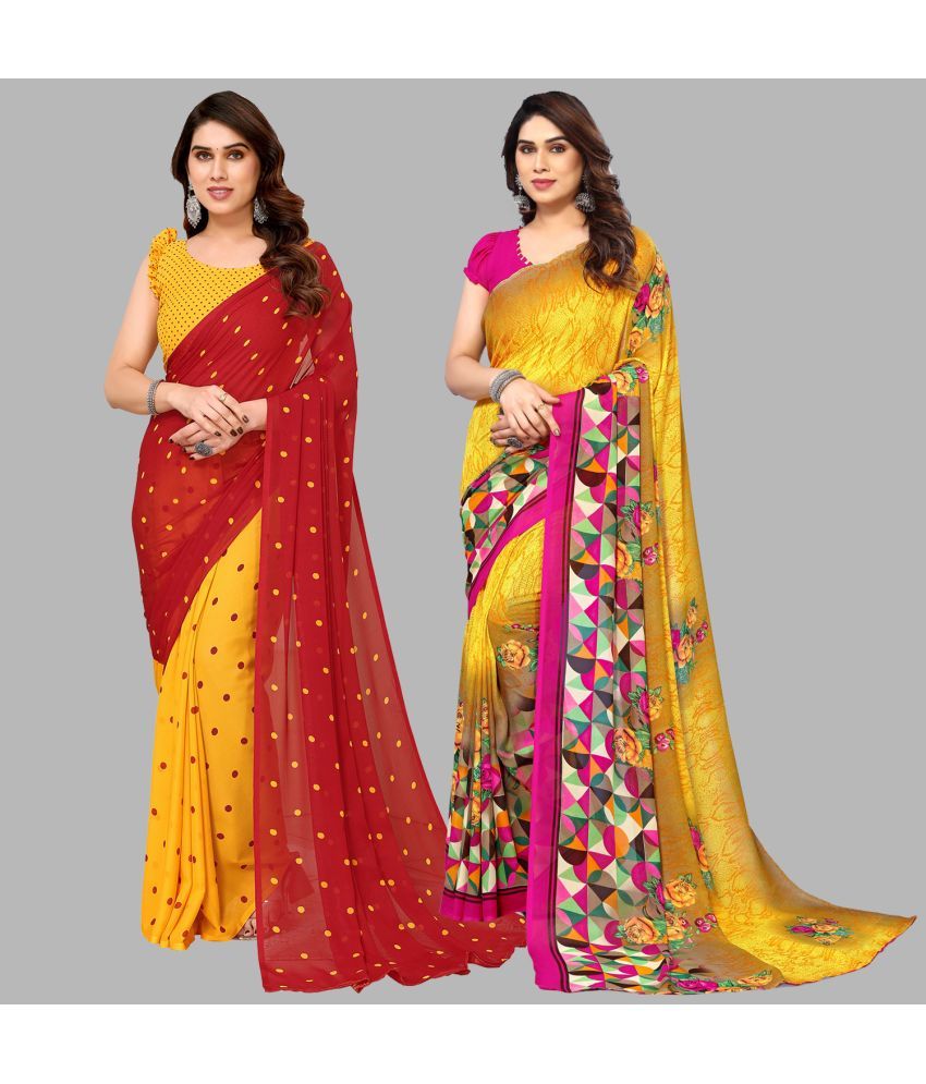     			Kashvi Sarees Georgette Printed Saree With Blouse Piece - Multicolor ( Pack of 2 )