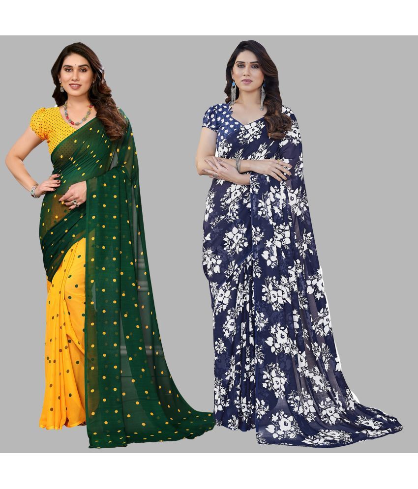     			Kashvi Sarees Georgette Printed Saree With Blouse Piece - Multicolor ( Pack of 2 )