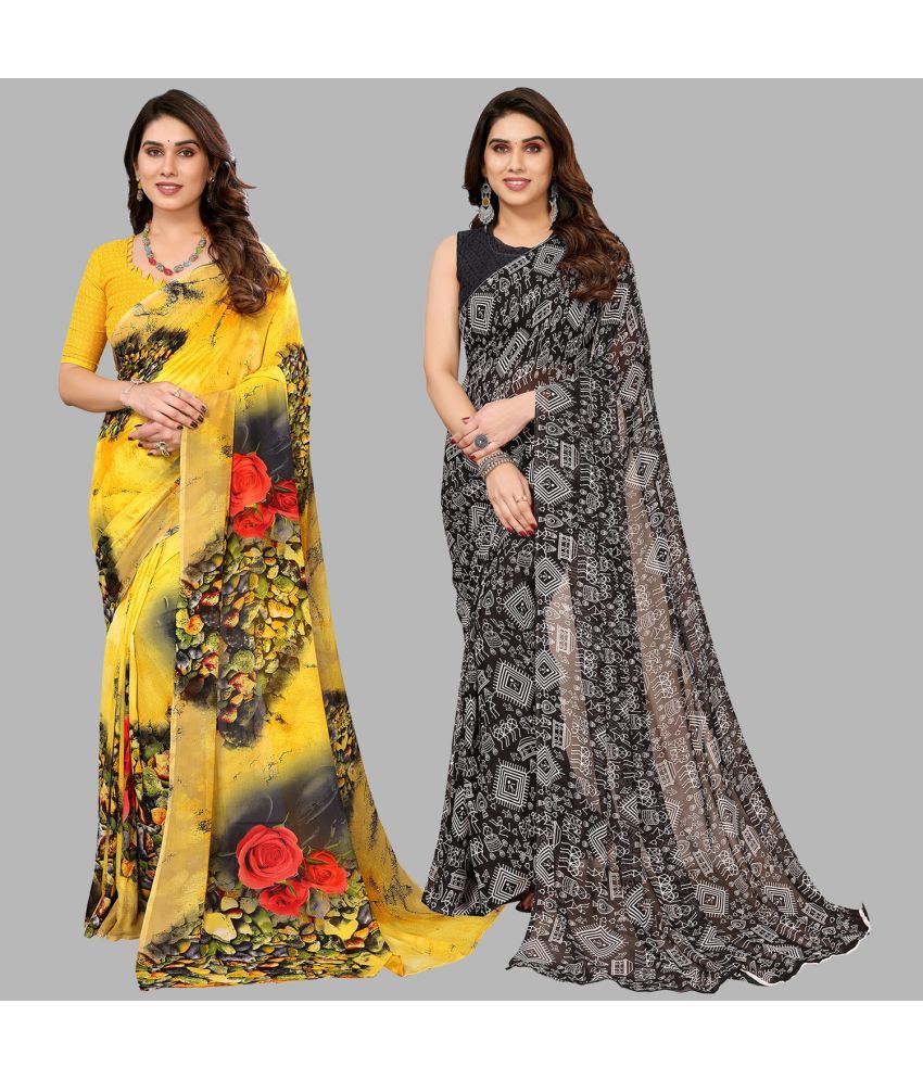     			Kashvi Sarees Georgette Printed Saree With Blouse Piece - Multicolor ( Pack of 2 )