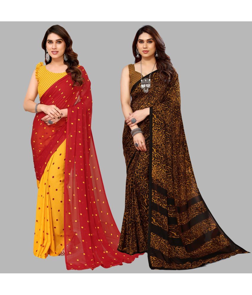     			Kashvi Sarees Georgette Printed Saree With Blouse Piece - Multicolor ( Pack of 2 )