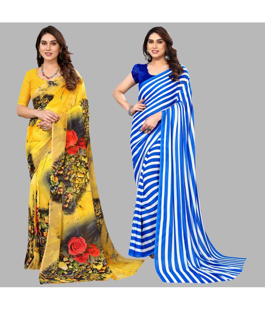     			Kashvi Sarees Georgette Printed Saree With Blouse Piece - Multicolor ( Pack of 2 )