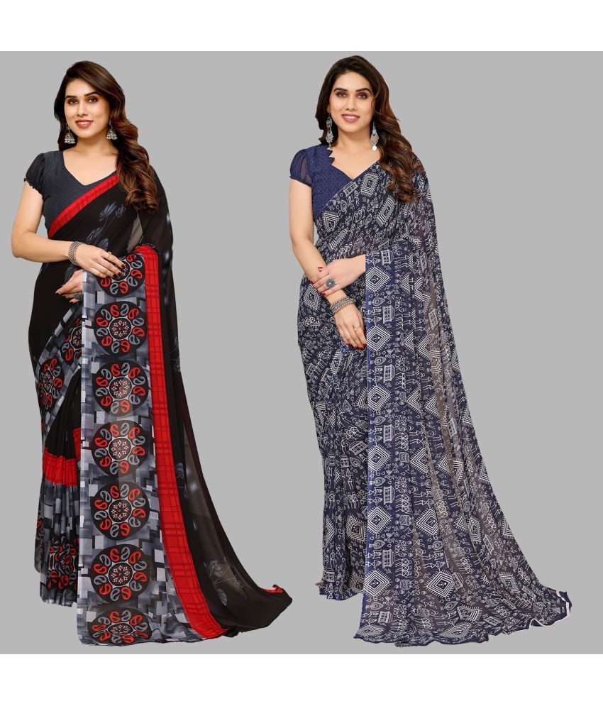     			Kashvi Sarees Georgette Printed Saree With Blouse Piece - Multicolor ( Pack of 2 )