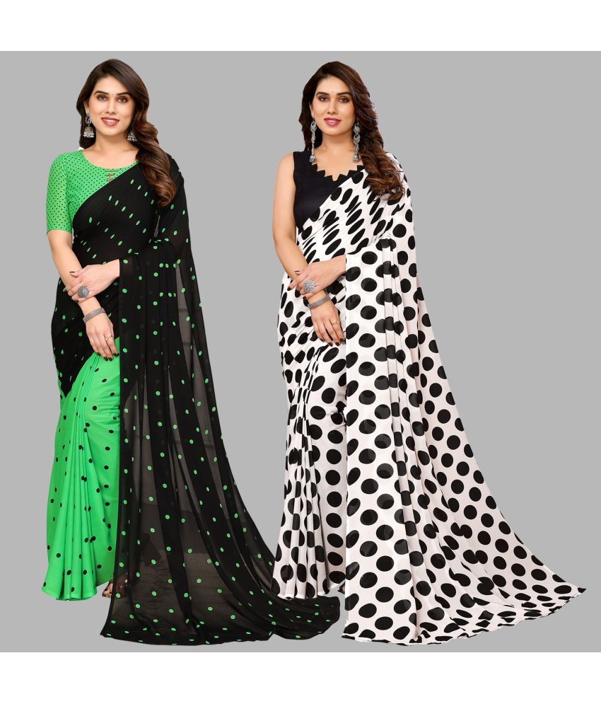     			Kashvi Sarees Georgette Printed Saree With Blouse Piece - Multicolor ( Pack of 2 )