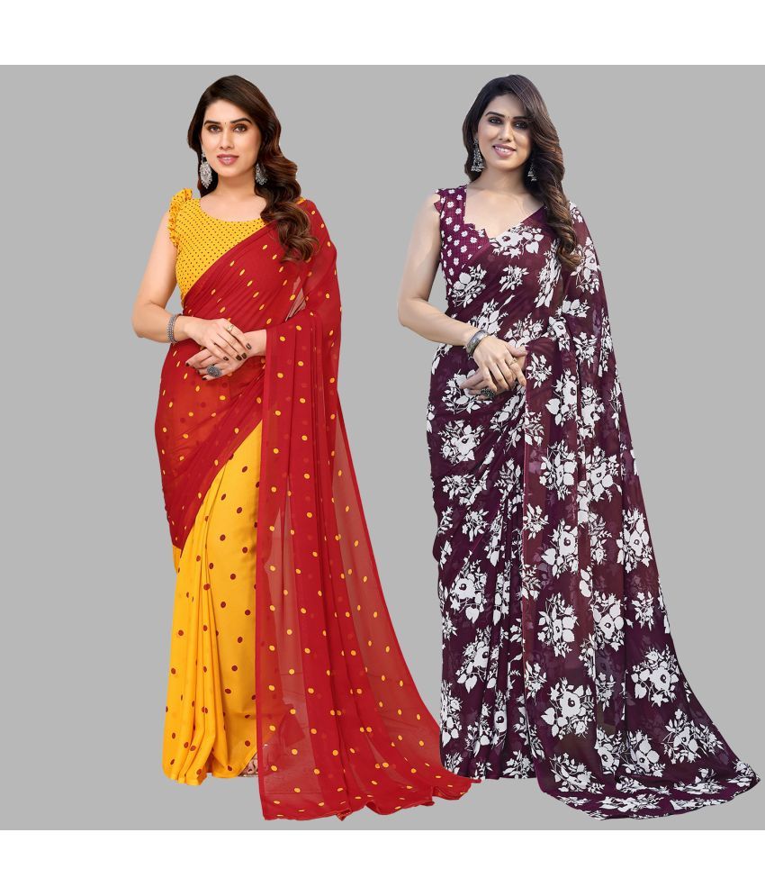     			Kashvi Sarees Georgette Printed Saree With Blouse Piece - Multicolor ( Pack of 2 )