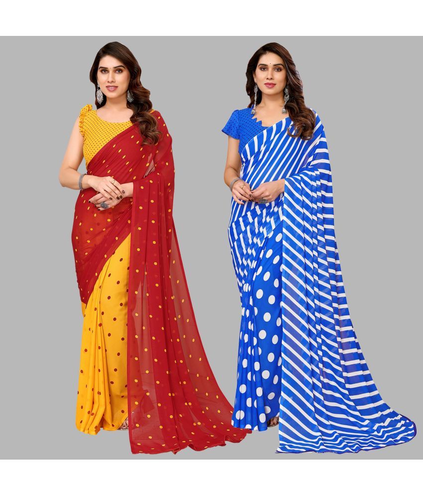     			Kashvi Sarees Georgette Printed Saree With Blouse Piece - Multicolor ( Pack of 2 )